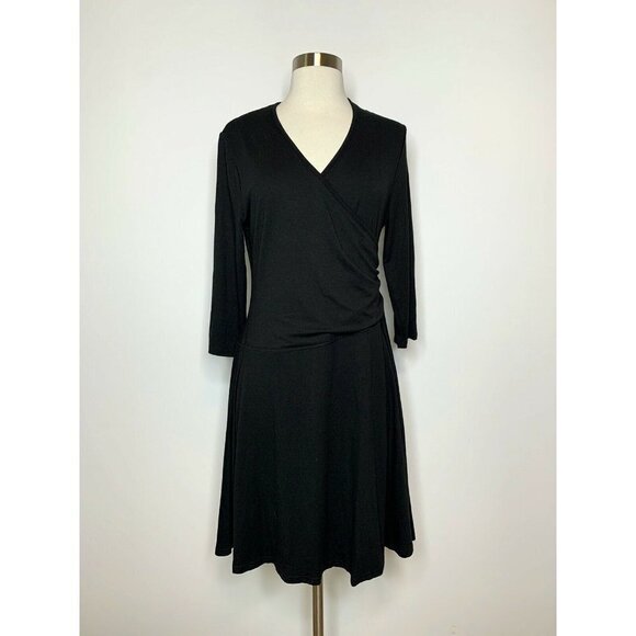 GARNET HILL Dress Women Medium Black Faux Wrap - Picture 1 of 6